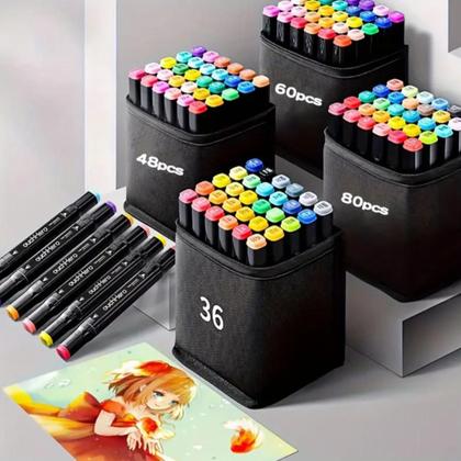 Imagem de Kit 60 Canetas Permanentes Com Ponta Dupla Para Colorir BobbIE Good