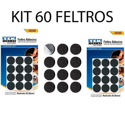 Imagem de Kit 60 Feltro Protetor Adesivo Pé Sofá Cadeira Mesa Tekbond