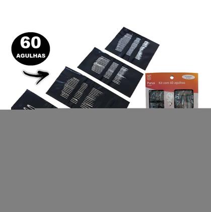 Imagem de Kit 60 pçs Agulhas costura em inox vários tamanhos