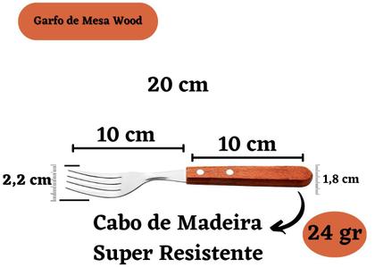 Imagem de Kit 60 Talheres Garfo e Colher de Mesa Wood Inox Com Cabo de Madeira Para Bar Restaurante Buffet