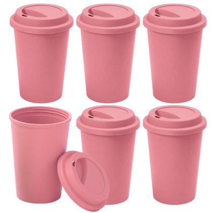 Imagem de Kit 6x Copo Fibra de Bambu 450ml Nature Colors Rosa TopGet