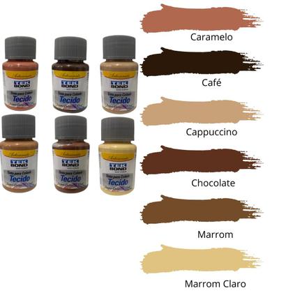 Imagem de Kit 6x Tintas Para Tecido Tekbond 37ML Tons de Marrom