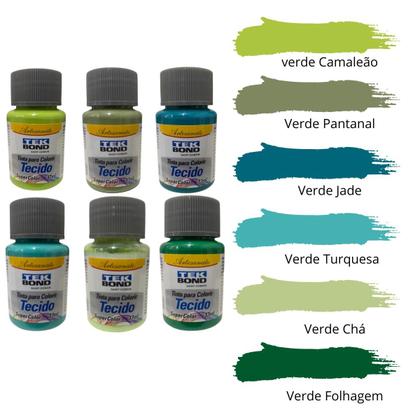 Imagem de Kit 6x Tintas Para Tecido Tekbond 37ML Tons de Verde
