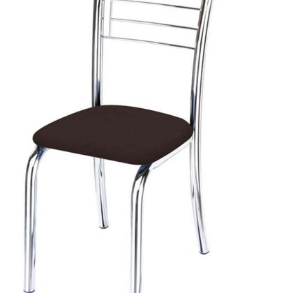 Imagem de Kit 7 Cadeiras de Jantar Lara cromada para cozinha Assento material sintético Marrom - Aurora Line