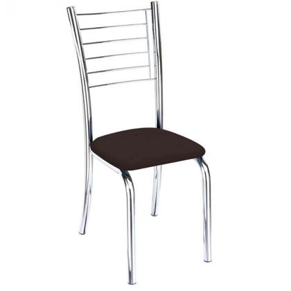 Imagem de Kit 7 Cadeiras de Jantar Lara cromada para cozinha Assento material sintético Marrom - Aurora Line