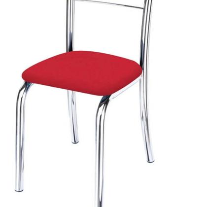 Imagem de Kit 7 Cadeiras de Jantar Lara cromada para cozinha Assento material sintético vermelho - Aurora Line