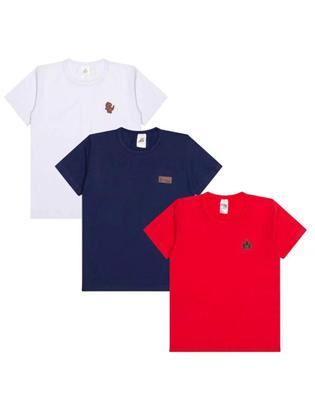 Imagem de Kit 7 Camisetas Manga Curta Infantil bebê Básica Lisa Versátil Confortável e Coloridas menino