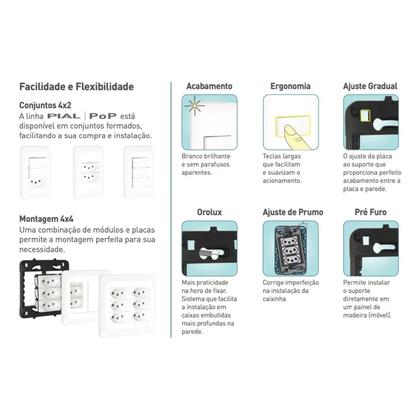 Imagem de Kit 7 Conjunto Tomada 2P+T Branco pop 10a 250v 4x2 pial legrand LGX030 com placa e suporte