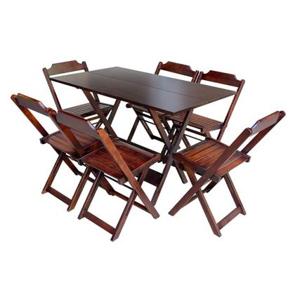 Imagem de Kit 7 Conjuntos de Mesa Dobravel com 6 Cadeiras de Madeira 120x70 para Restaurante e Bar - Imbuia