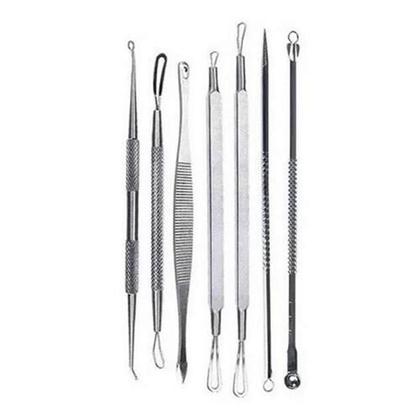Imagem de Kit 7 Curetas Pinças Removedores Cravos Espinha Profissional + Estojo