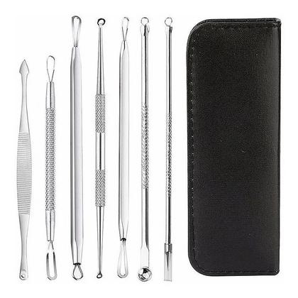 Imagem de Kit 7 Curetas Remove Cravos Espinhas Aço Inoxidável C/estojo