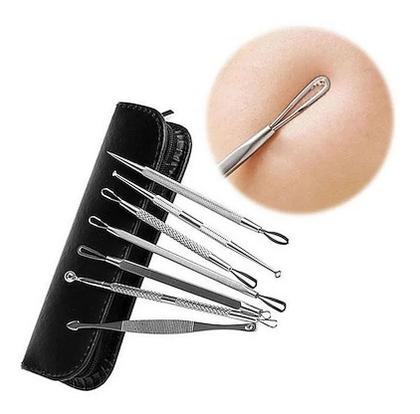 Imagem de Kit 7 Curetas Remove Cravos Espinhas Aço Inoxidável C/estojo