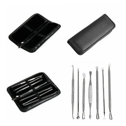 Imagem de Kit 7 Curetas Remove Cravos Espinhas Aço Inoxidável C/estojo