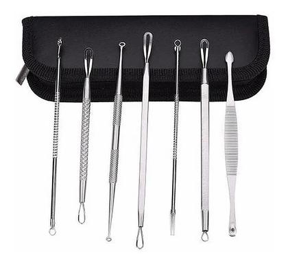 Imagem de Kit 7 Curetas Remove Cravos Espinhas Aço Inoxidável C/estojo