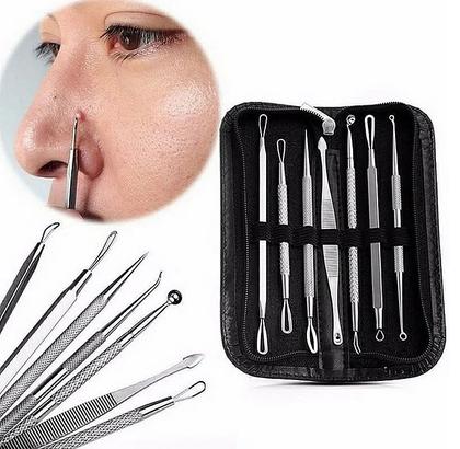 Imagem de Kit 7 Curetas Remove Cravos Espinhas Aço Inoxidável C/estojo