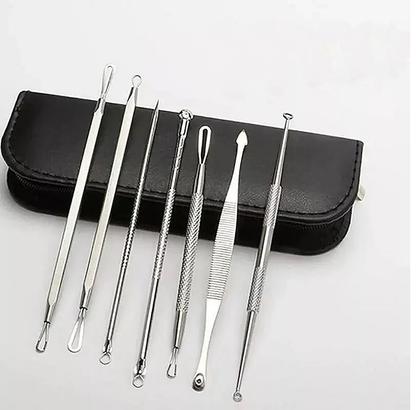 Imagem de Kit 7 Curetas Remove Cravos Espinhas Aço Inoxidável C/estojo