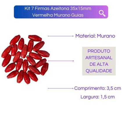 Imagem de Kit 7 Firmas Azeitona 35x15mm Vermelho Murano Guias