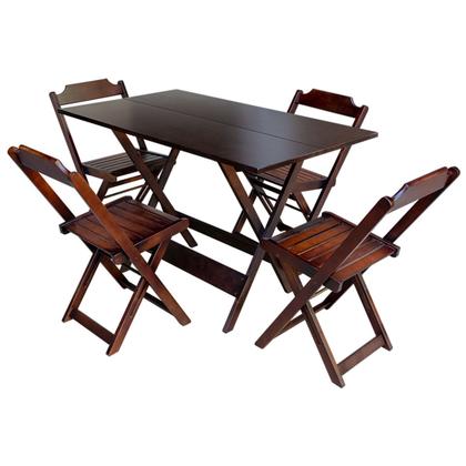 Imagem de Kit 7 Jogos de Mesa Dobravel com 4 Cadeiras de Madeira 120x70 para Restaurante e Bar - Imbuia