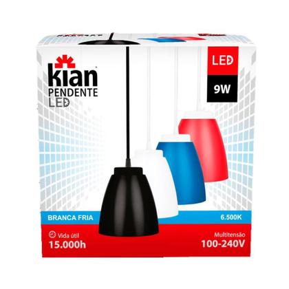 Imagem de Kit 7 Luminárias Pendente 9w Branca Fria Cor Vermelha Bivolt