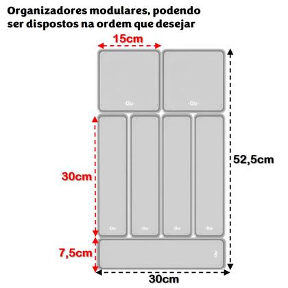 Imagem de Kit 7 Organizadores De Gaveta Armário Modular Plástico Multiuso Porta Talheres Utensílios Cozinha - Ou