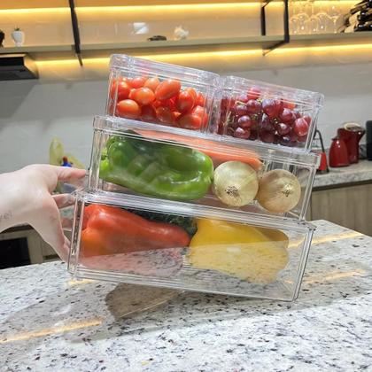 Imagem de Kit 7 Organizadores Geladeira Com Tampa Alimentos Vegetais