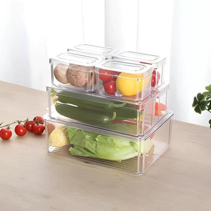 Imagem de Kit 7 Organizadores Geladeira Com Tampa Alimentos Vegetais