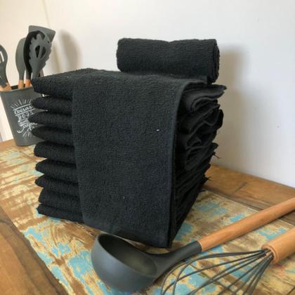 Imagem de Kit 7 Panos De Prato Felpudo Atoalhado Preto Gourme Culinária Cozinha Com Bainha Grosso 100% Algodão