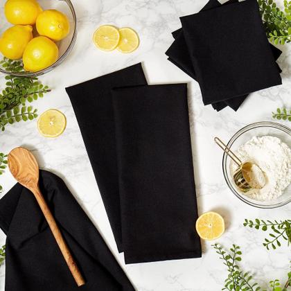 Imagem de Kit 7 Panos De Prato Felpudo Atoalhado Preto Gourme Culinária Cozinha Com Bainha Grosso 100% Algodão