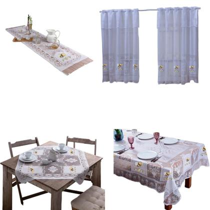 Imagem de Kit 7 Pçs Jogo de Cozinha Rendada Toalha de Mesa Retangular