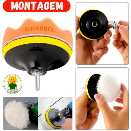 Imagem de Kit 7 Peças 7 Pol. 180mm Discos Espuma Boina Lã Prato Pino M14 Polimento Automotivo KP25