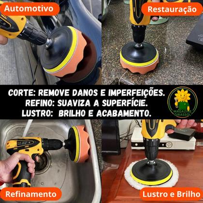 Imagem de Kit 7 Peças 7 Pol. 180mm Discos Espuma Boina Lã Prato Pino M14 Polimento Automotivo KP25