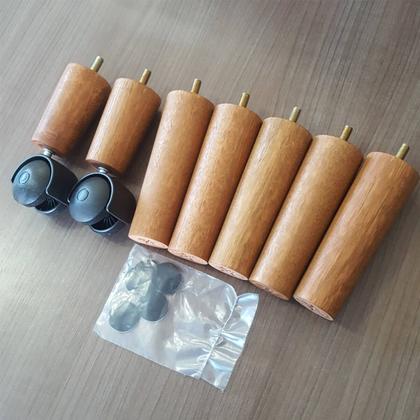 Imagem de Kit 7 Pes De Cama Box Casal com 5 Pé Palito Fixo 2 Rodizios