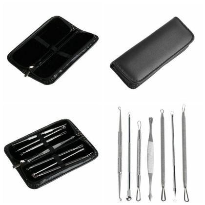 Imagem de Kit 7 Pinças Extrator De Cravos e Espinhas  Profissional Com Estojo