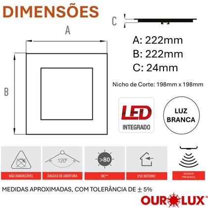 Imagem de Kit 7 Plafon Quadrado Embutir 18w Com Sensor Presença 6500K