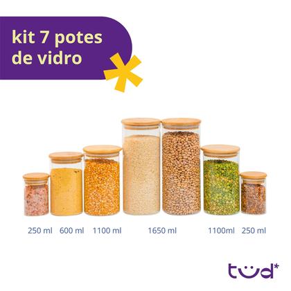 Imagem de Kit 7 potes de vidro com tampa de bambu herméticos redondos - Tüd