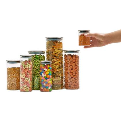 Imagem de Kit 7 potes de vidro com tampa inox hermético redondo - Tud