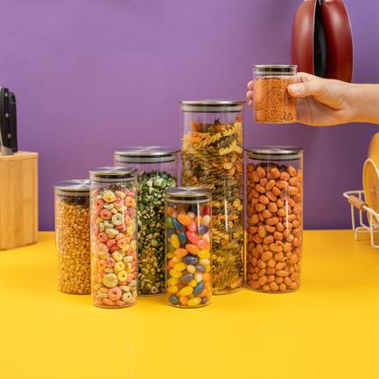 Imagem de Kit 7 potes de vidro com tampa inox hermético redondo - Tud