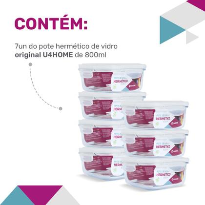 Imagem de KIT 7 Potes de Vidro Quadrado com Tampa Hermética 800ml