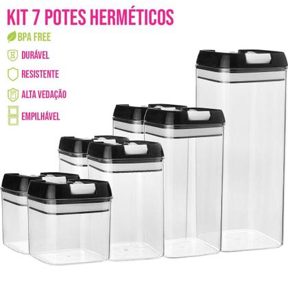 Imagem de Kit 7 Potes Herméticos Porta Alimentos com Trava