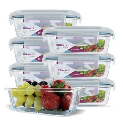 Imagem de Kit 7 Potes Vidro Hermético Retangular 370ml Papinha Pequeno