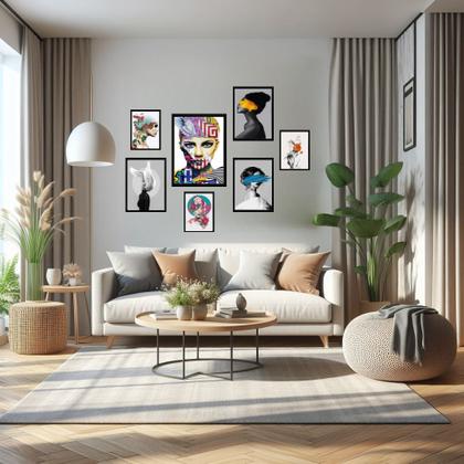 Imagem de Kit 7 quadros Decorativos Mulheres Arte Surrealismo - com vidro