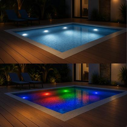 Imagem de Kit 7 Refletores Led 9w RGB Inox e Comando para Iluminação Piscina