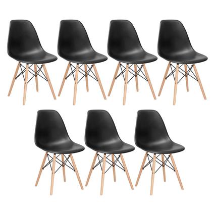 Imagem de Kit - 7 x cadeiras Charles Eames Eiffel DSW - Base de madeira clara