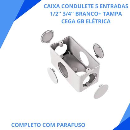 Imagem de Kit 70 CONDULETE 5 ENTRADAS 1/2'' 3/4'' BRANCO com Tampa