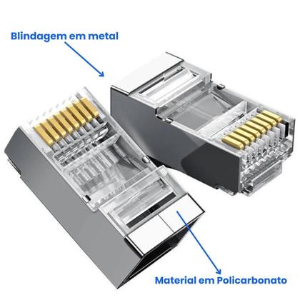 Imagem de Kit 70 Conector Blindado Rj45 Cristal 8P8C Cat6