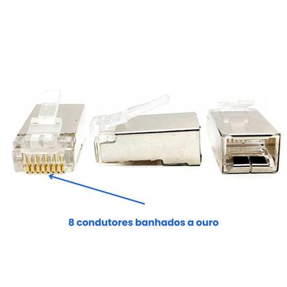 Imagem de Kit 70 Conector Blindado Rj45 Cristal 8P8C Cat6