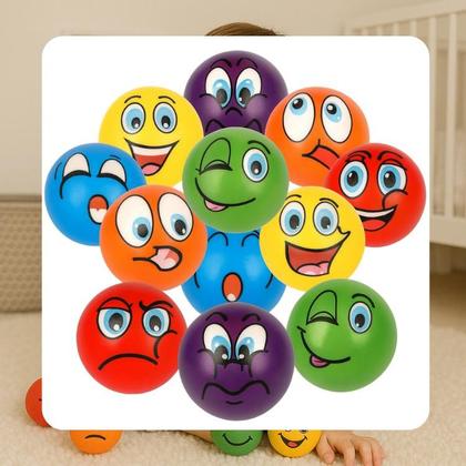 Imagem de Kit 72 Bolinhas Bola Macia Emoji Anti Stres Smile Massagem