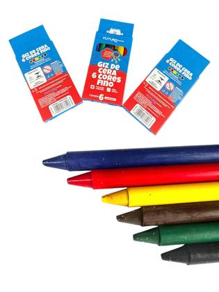 Kit 72un de Giz de cera c/6 cores fino colorido escola curso - Genérica Imagem de Kit 72un de Giz de cera c/6 cores fino colorido escola curso
