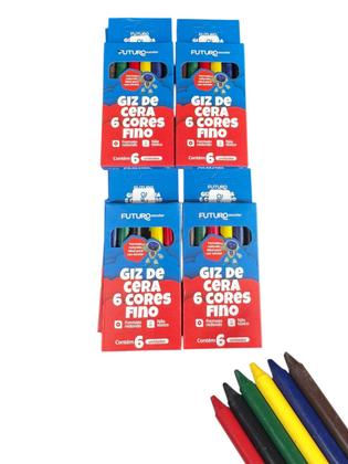 Kit 72un de Giz de cera c/6 cores fino colorido escola curso - Genérica Imagem de Kit 72un de Giz de cera c/6 cores fino colorido escola curso
