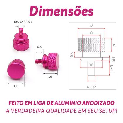 Imagem de Kit 7x Parafuso Gabinete Gamer PC Computador Fonte Slots Placa de Vídeo Lateral em Liga de Alumínio Anodizado